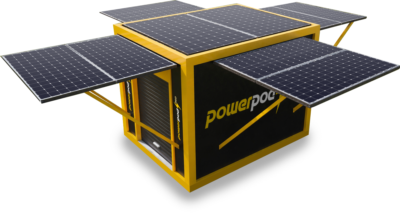 PowerPod 360 open with deployed solar panels